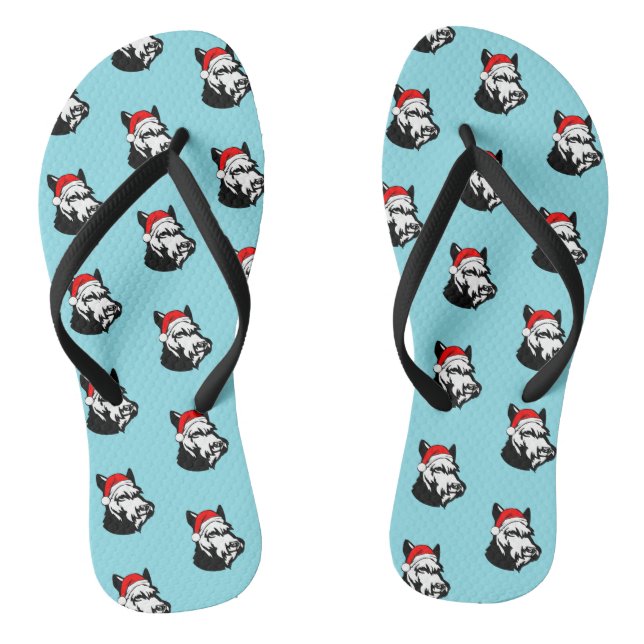 Schnauzer Dog with Christmas Santa Hat Pattern Jandals (Footbed)