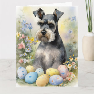 Schnauzer Dog with Easter Eggs Holiday Card