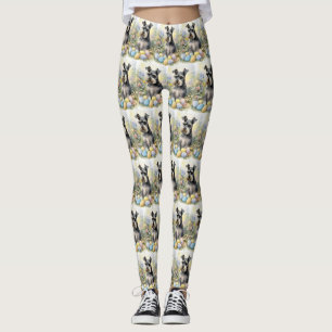 Schnauzer Dog with Easter Eggs Holiday  Leggings