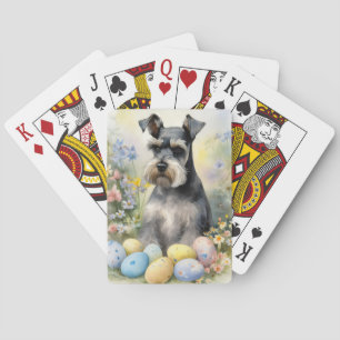 Schnauzer Dog with Easter Eggs Holiday Playing Cards