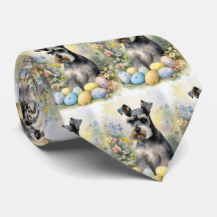Schnauzer Dog with Easter Eggs Holiday Tie