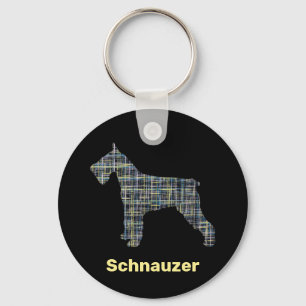 Schnauzer Dog Yellow & Black Grid Line Pet Tag Key Ring