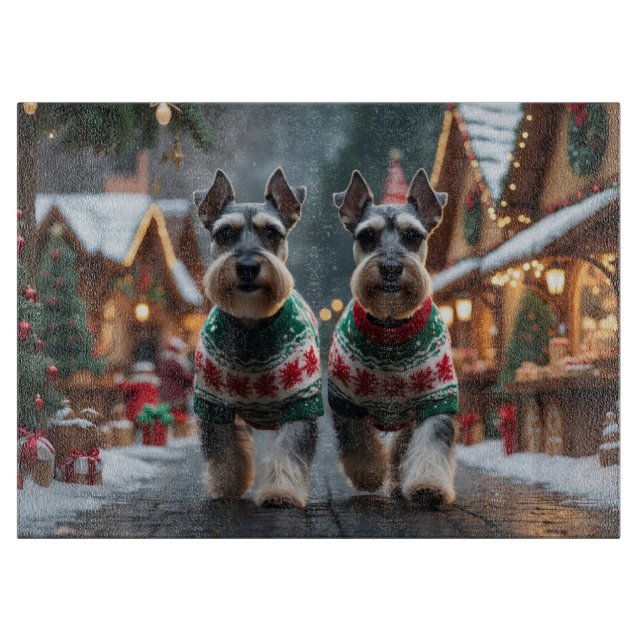 Schnauzer Dogs Christmas Snow Holiday  Cutting Board (Front)