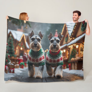 Schnauzer Dogs Christmas Snow Holiday  Fleece Blanket