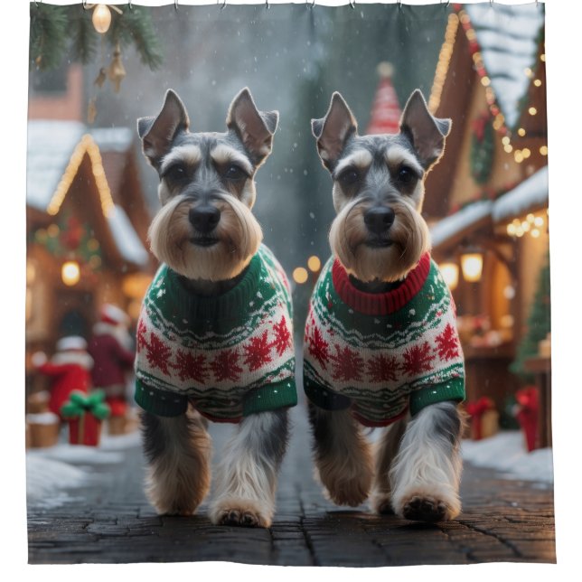 Schnauzer Dogs Christmas Snow Holiday  Shower Curtain (Front)