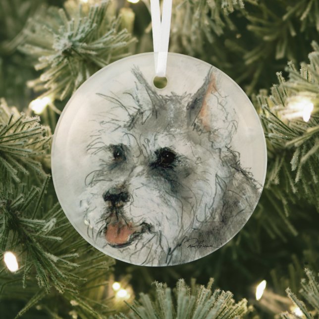 Schnauzer Face by Hevener Glass Tree Decoration (Insitu)