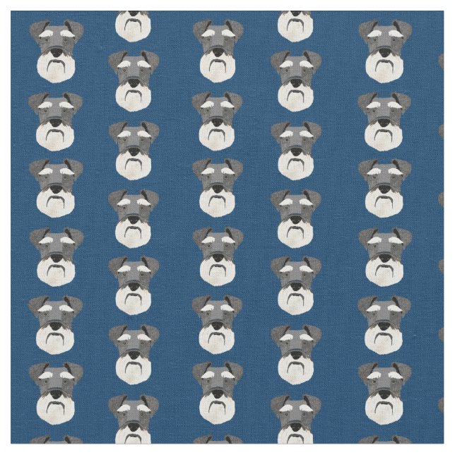 Schnauzer faces dog navy blue fabric (Close Up)