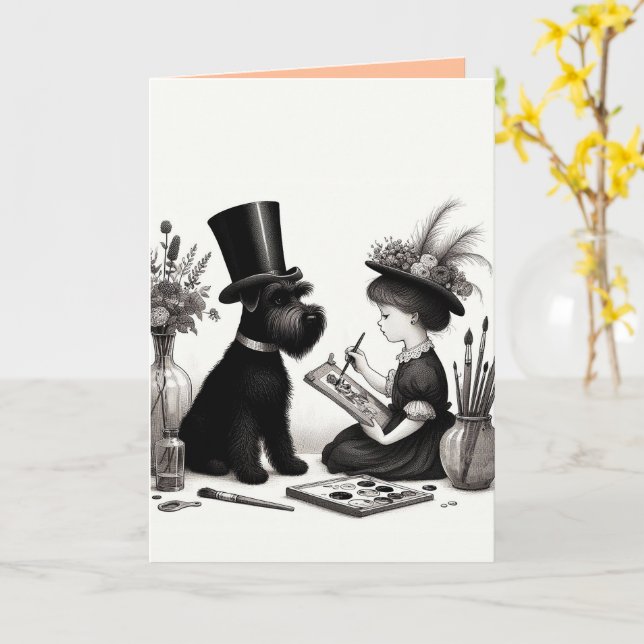 Schnauzer Folded Greeting Card (Yellow Flower)