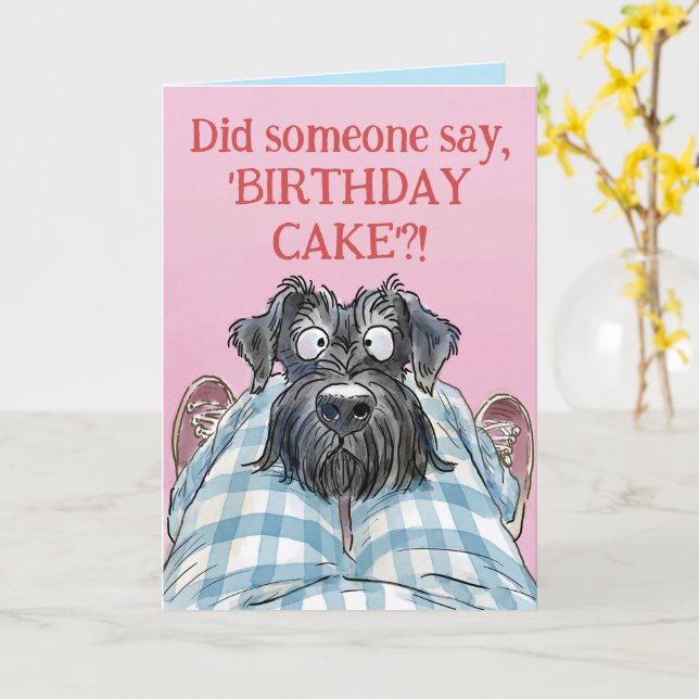 Schnauzer Funny Hungry Birthday Card (Yellow Flower)