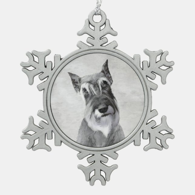 Schnauzer (Giant) Painting - Dog Art Snowflake Pewter Christmas Ornament (Front)