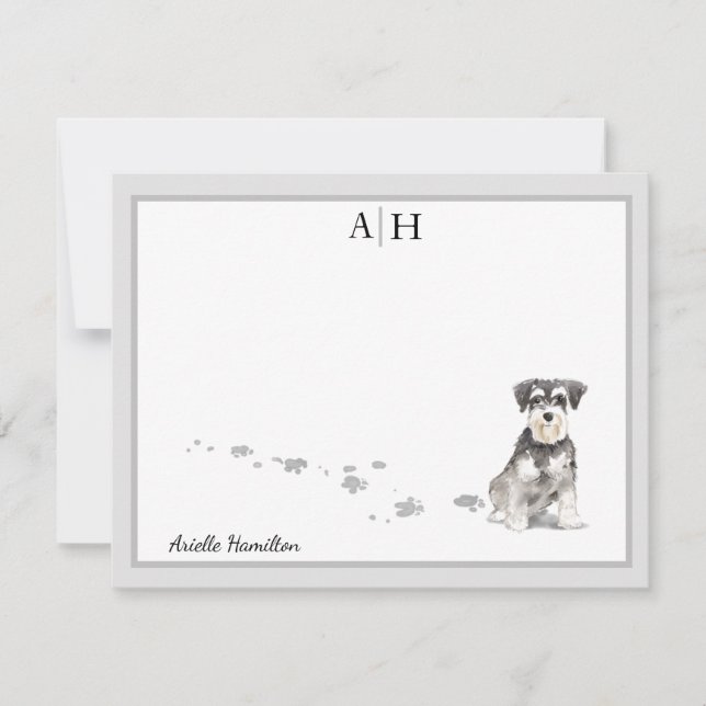 Schnauzer Grey Border Monogram Personalised Card (Front)