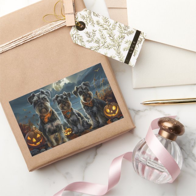 Schnauzer Halloween Spooky  Rectangular Sticker (Gifting)