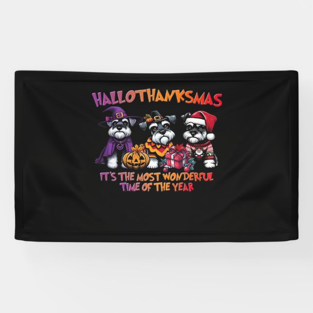 Schnauzer Halloween Thanksgiving Christmas Classic Banner (Horizontal)