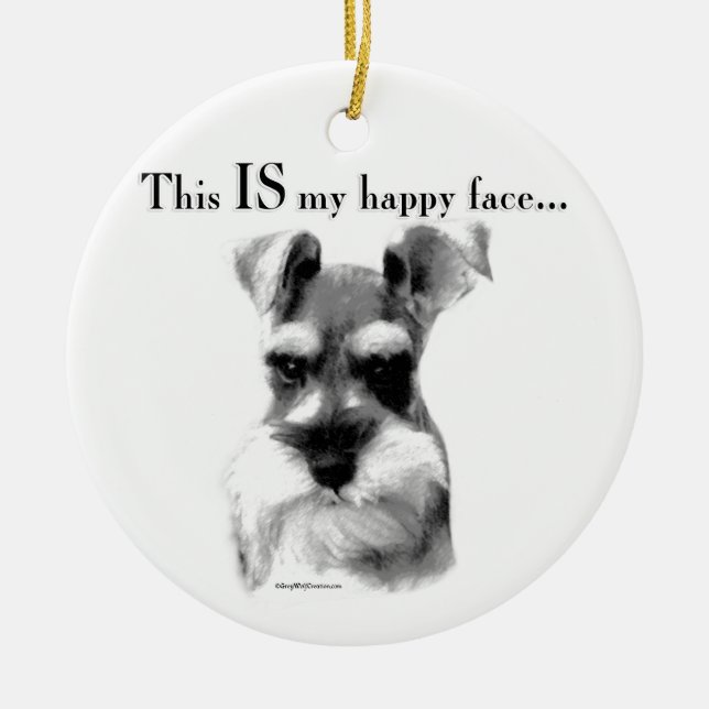 Schnauzer Happy Face Ceramic Tree Decoration (Front)
