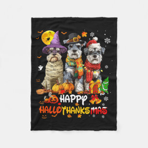 Schnauzer Happy Hallothanksmas Dog Lover Christmas Fleece Blanket