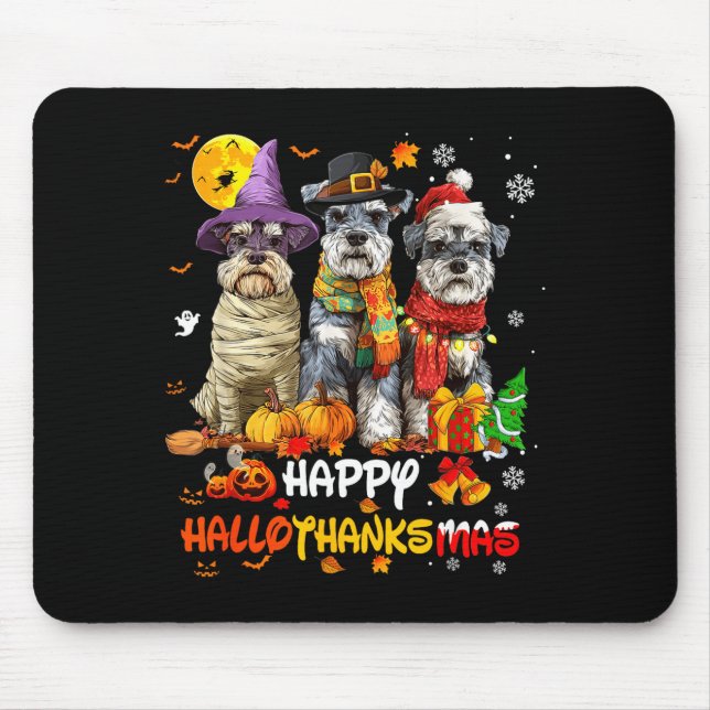 Schnauzer Happy Hallothanksmas Dog Lover Christmas Mouse Pad (Front)