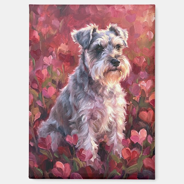 Schnauzer Heart Shaped Wildflowers Magnet (Front)