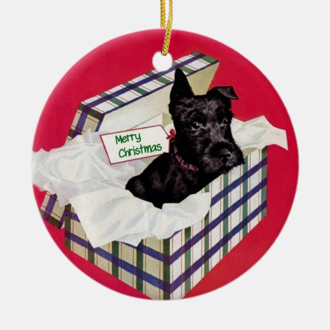 Schnauzer in a Gift Box Ornament (Front)