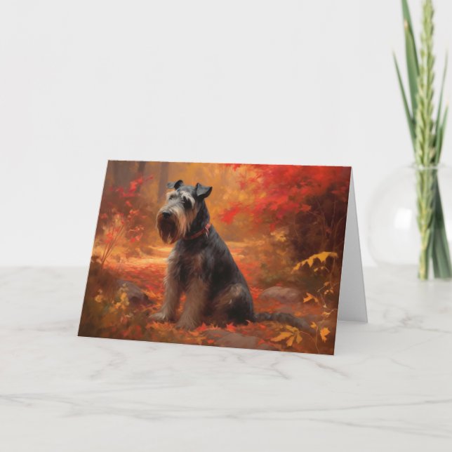 Schnauzer in Autumn Leaves Fall Inspire Card (Front)