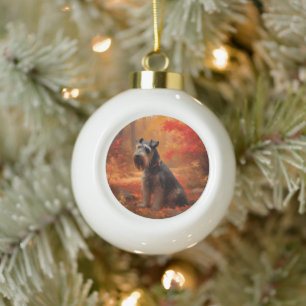Schnauzer in Autumn Leaves Fall Inspire Ceramic Ball Christmas Ornament