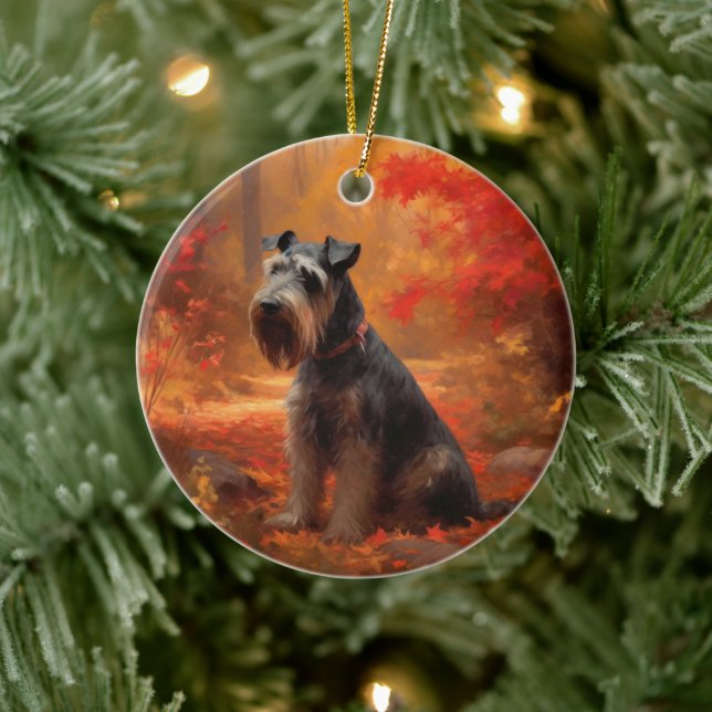 Schnauzer in Autumn Leaves Fall Inspire Ceramic Tree Decoration (Tree)