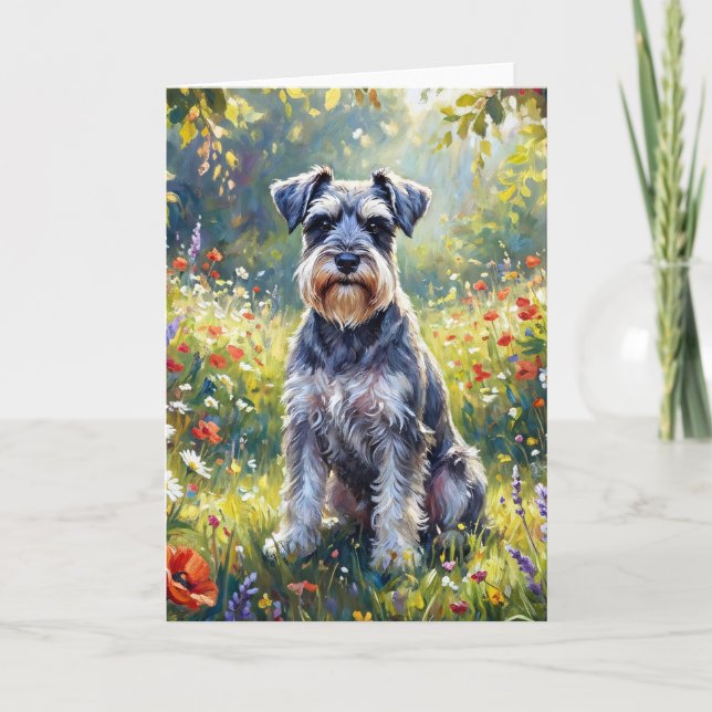 Schnauzer in Wildflower Meadow Card (Front)