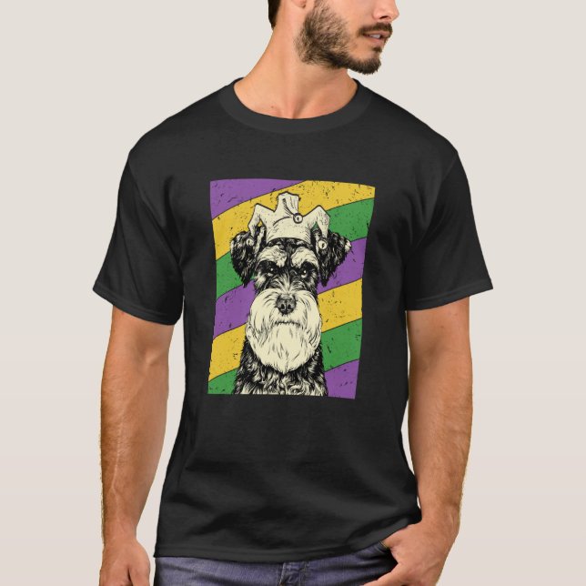 Schnauzer Jester Mardi Gras Dog Mom or Dad T-Shirt (Front)
