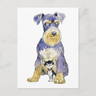 Schnauzer & Kitten postcard