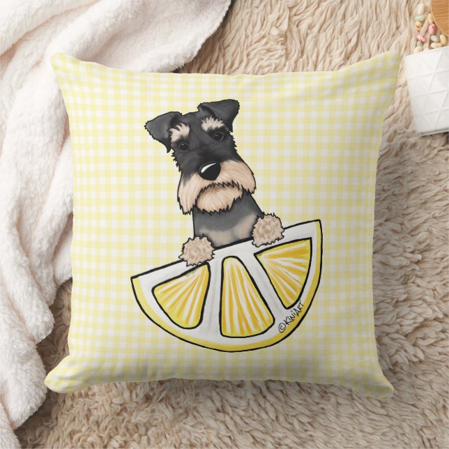Schnauzer Lemon Gingham Throw Pillow (Blanket)
