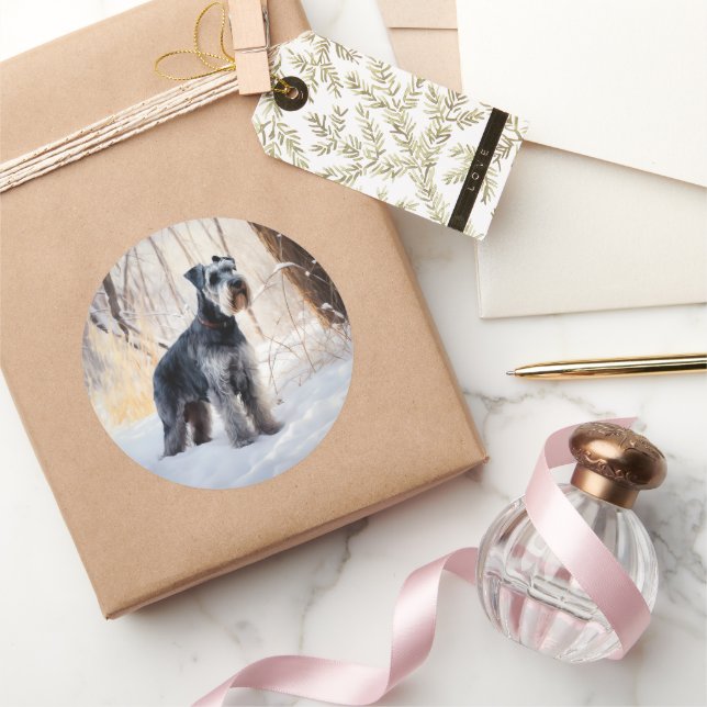 Schnauzer Let It Snow Christmas Classic Round Sticker (Gifting)