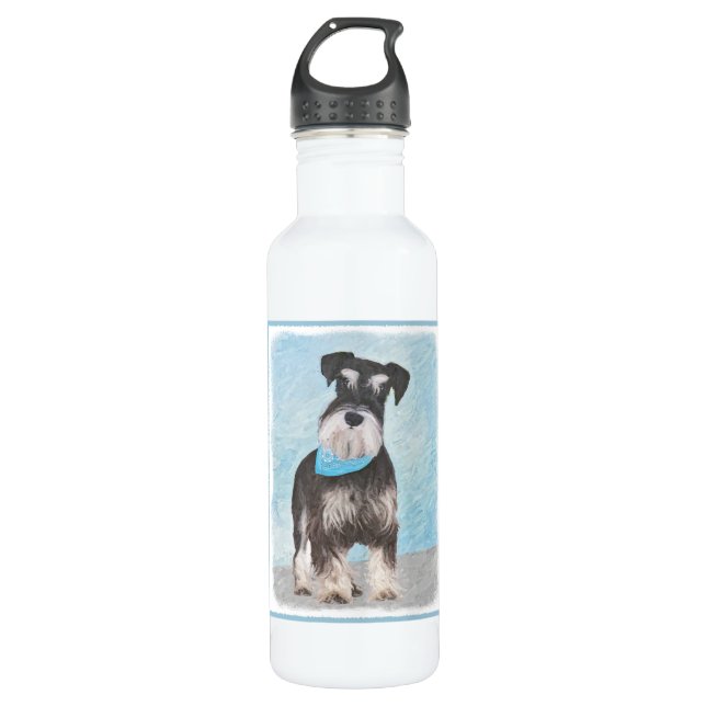 Schnauzer (Miniature) Painting - Cute Original Dog 710 Ml Water Bottle (Front)