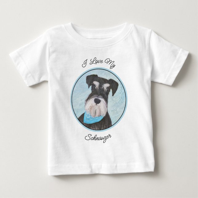 Schnauzer (Miniature) Painting - Cute Original Dog Baby T-Shirt (Front)