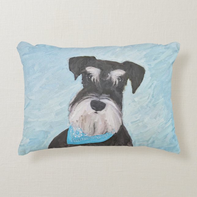 Schnauzer (Miniature) Painting - Cute Original Dog Decorative Cushion (Front)
