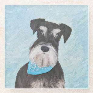 Schnauzer (Miniature) Painting - Cute Original Dog Glass Coaster