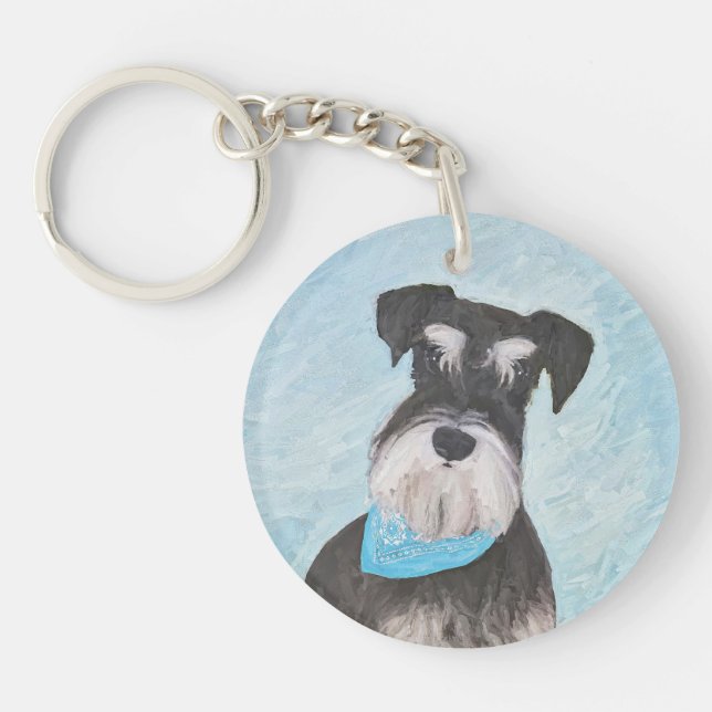 Schnauzer (Miniature) Painting - Cute Original Dog Key Ring (Front)