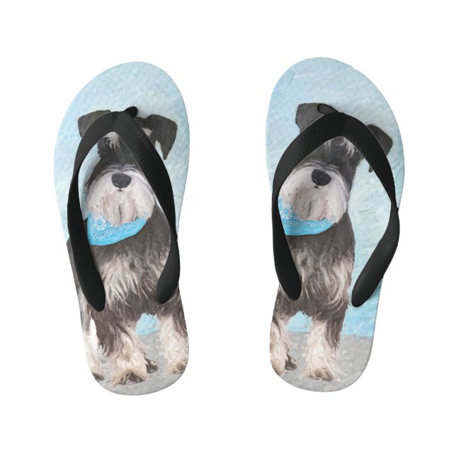 Schnauzer (Miniature) Painting - Cute Original Dog Kid's Jandals (Footbed)