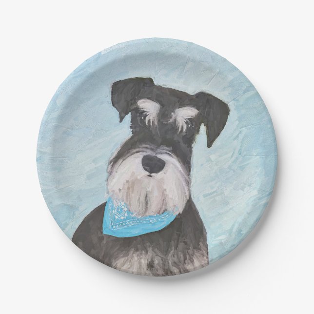 Schnauzer (Miniature) Painting - Cute Original Dog Paper Plate (Front)