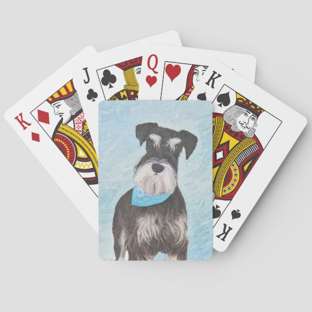 Schnauzer (Miniature) Painting - Cute Original Dog Playing Cards (Back)