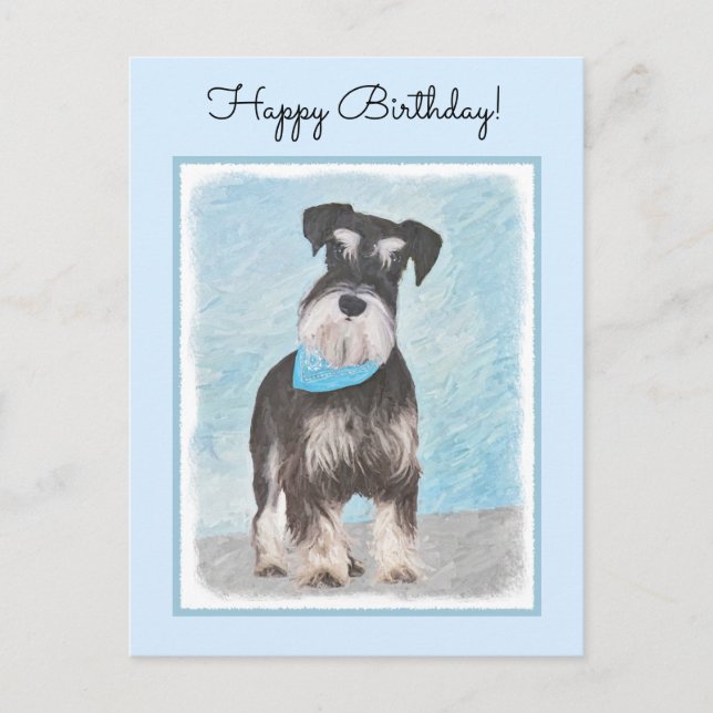 Schnauzer (Miniature) Painting - Cute Original Dog Postcard (Front)