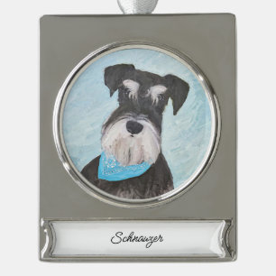 Schnauzer (Miniature) Painting - Cute Original Dog Silver Plated Banner Ornament