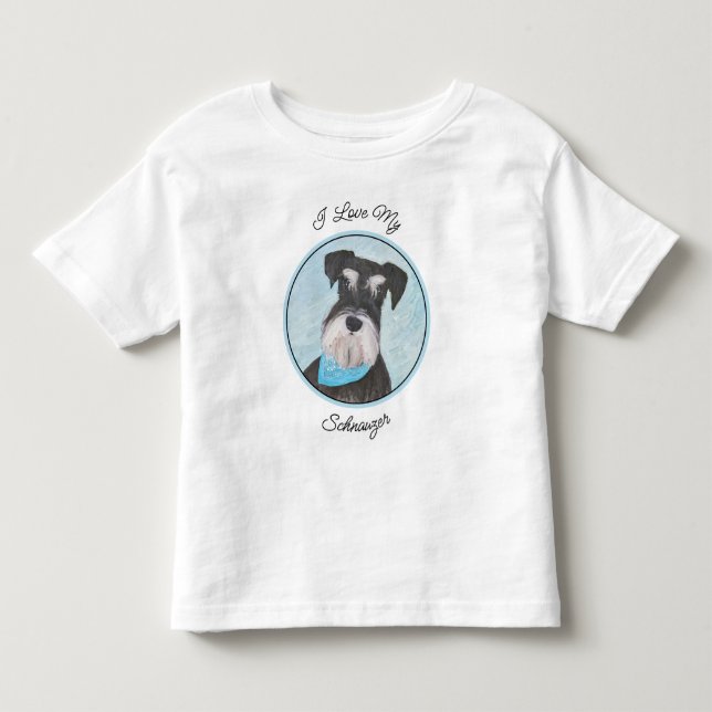 Schnauzer (Miniature) Painting - Cute Original Dog Toddler T-Shirt (Front)