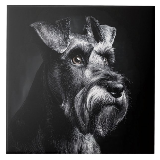 Schnauzer Monochrome Portrait Tile (Front)