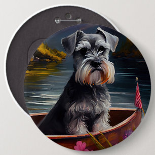 Schnauzer on a Paddle: A Scenic Adventure 6 Cm Round Badge