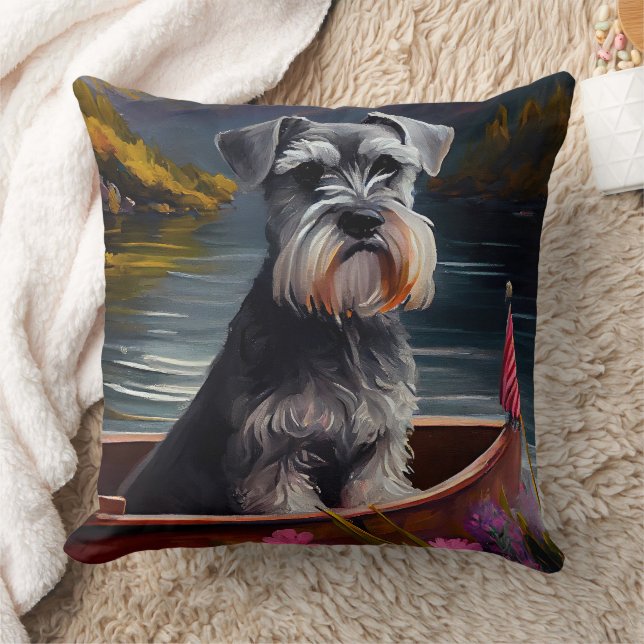 Schnauzer on a Paddle: A Scenic Adventure  Cushion (Blanket)