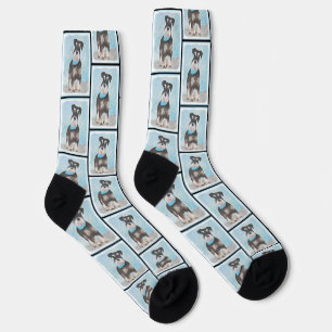 Schnauzer Painting Miniature Uncropped Pet Dog Art Socks