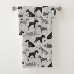 Schnauzer Paws and Bones Bath Towel Set