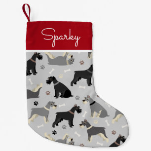 Schnauzer Paws and Bones Custom Name Large Christm Small Christmas Stocking