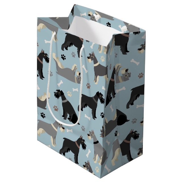 Schnauzer Paws and Bones Medium Gift Bag (Front Angled)