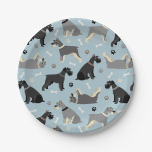 Schnauzer Paws and Bones Paper Plate