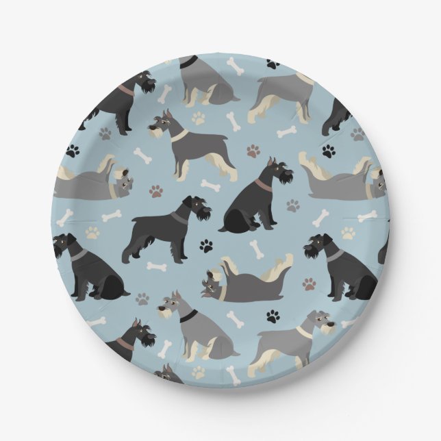Schnauzer Paws and Bones Paper Plate (Front)